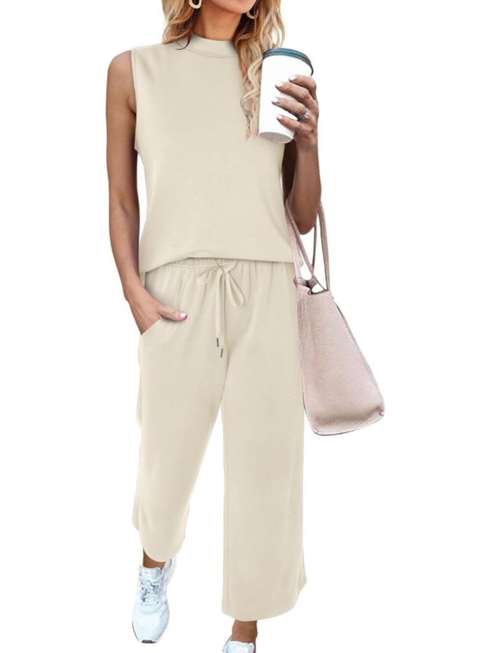 Women's Apricot Two Piece Sets Casual Travel Vacation Outfits Summer Wide Leg